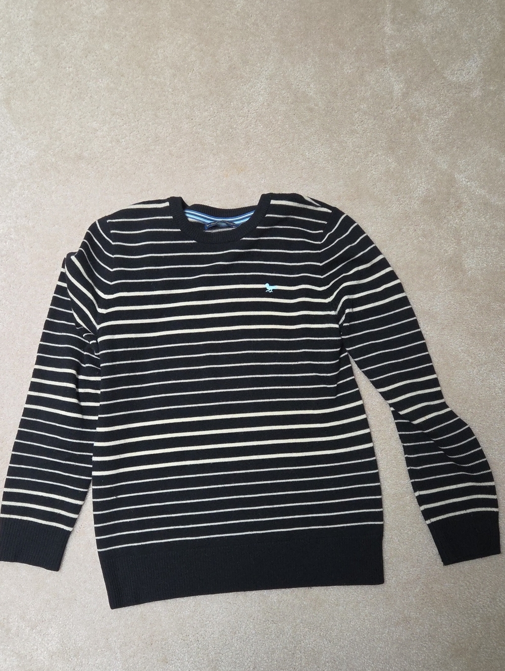 Modern Amusement Black and Cream Striped Crewneck Sweater